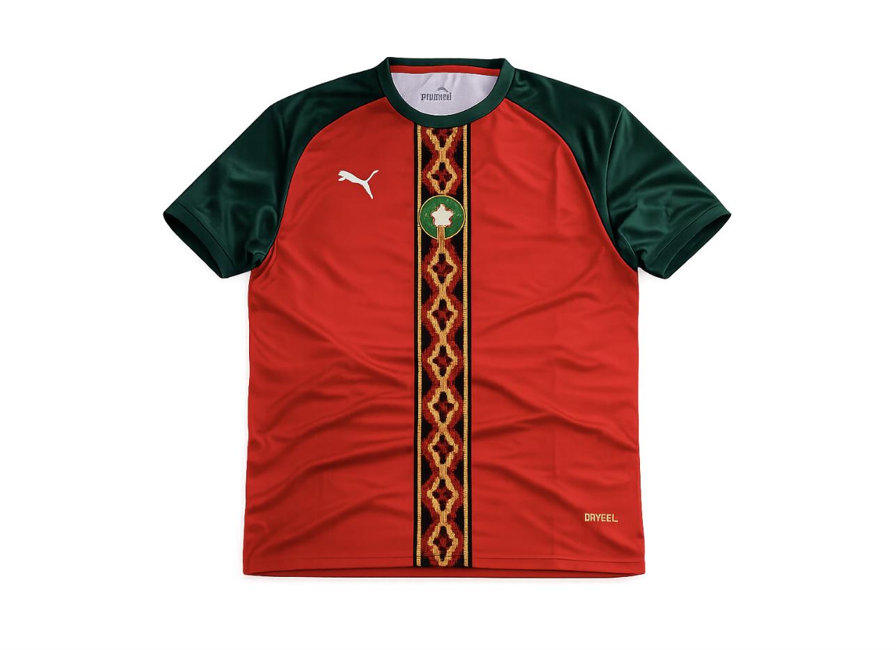 Maillot Entraînement Maroc Puma Rouge Vert Motif Traditionnel
